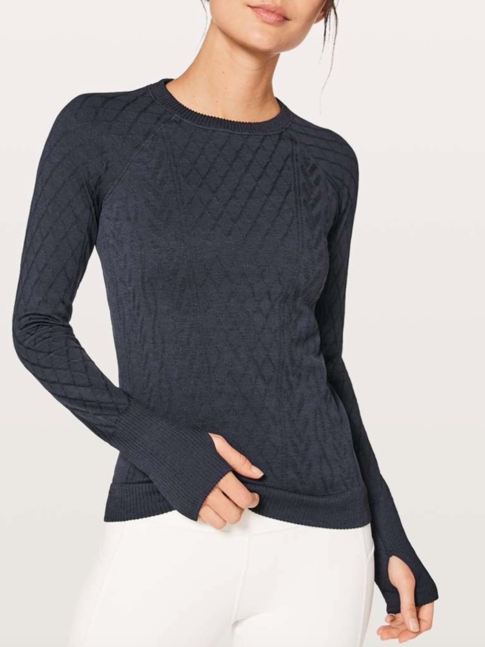lululemon athletica Navy Diamond-Knit Long Sleeve Top